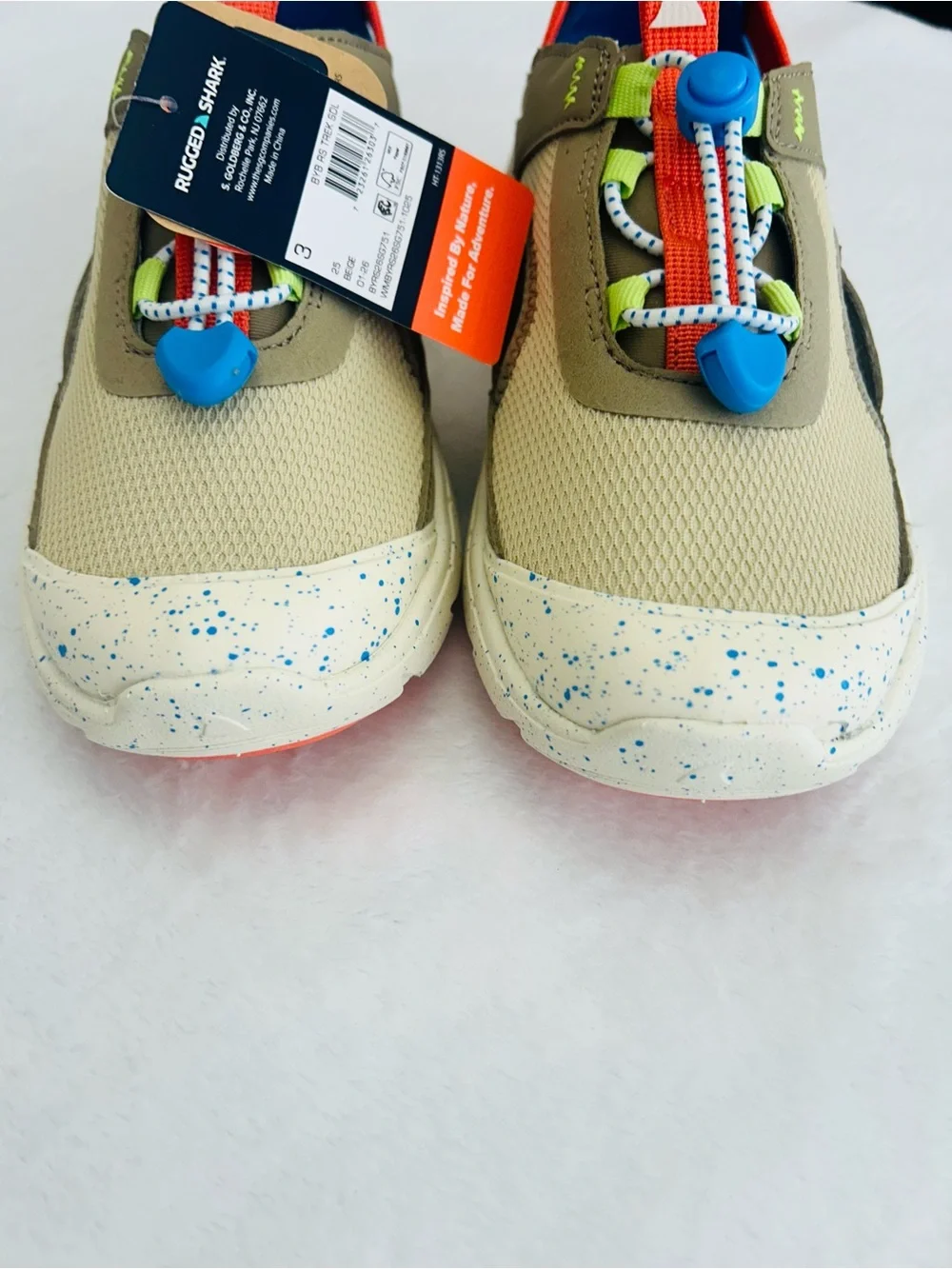 Kids Neutral-Tan Active Slip-On Sneakers with Blue Accents